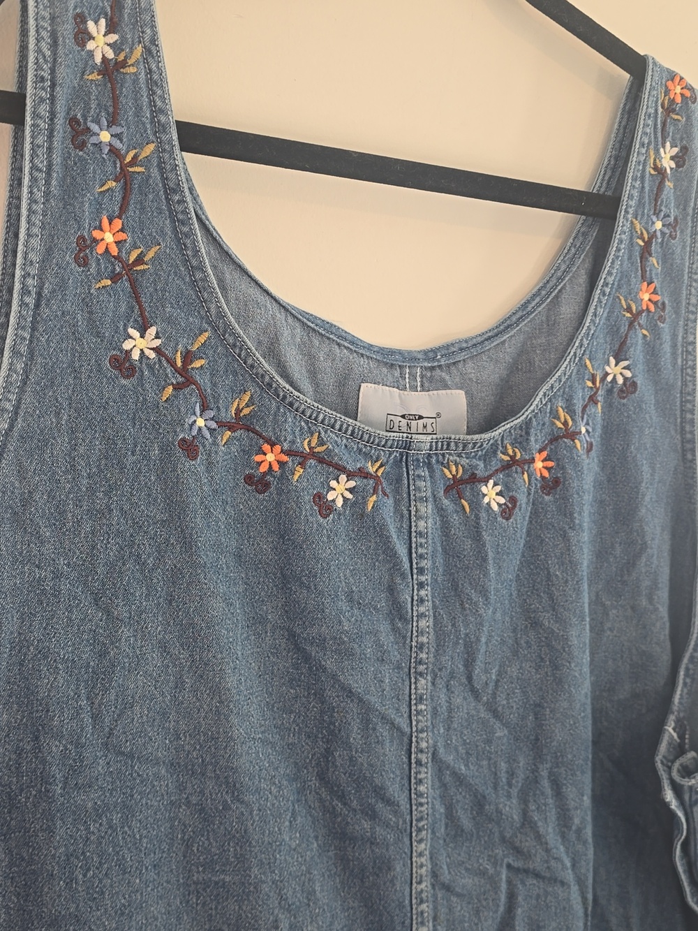 Vintage 90s Plus Size Denim Embroidery Floral Maxi Dress - Picture 2 of 8